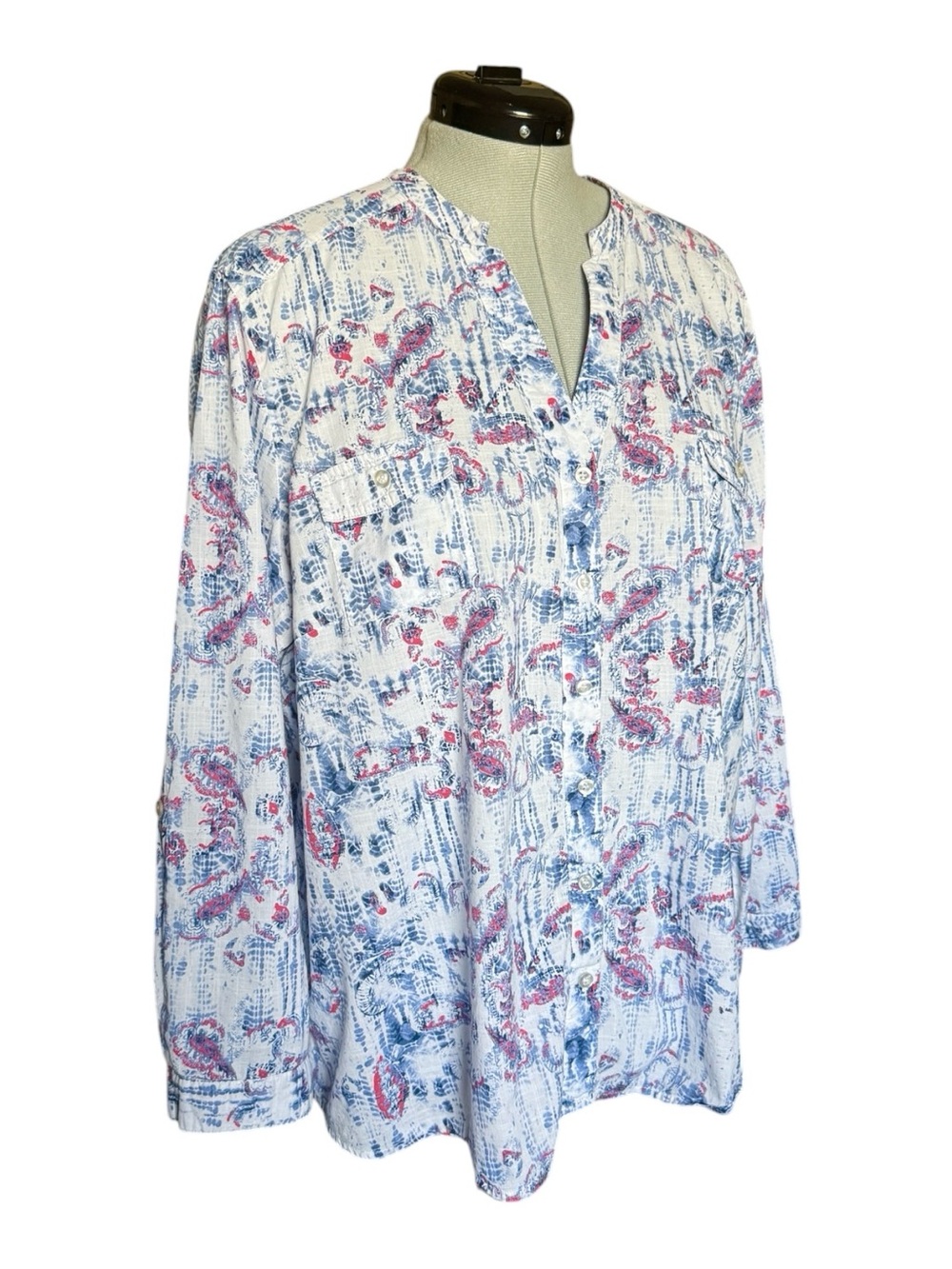 Laura Scott Lightweight Split Neck Abstract Paisley Women’s Printed Blouse - 2X